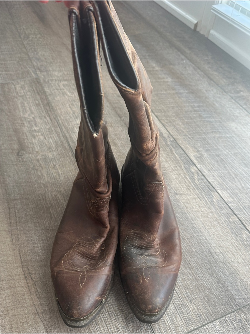 Vibram Brown Leather Cowboy Boots with Stitch Accents